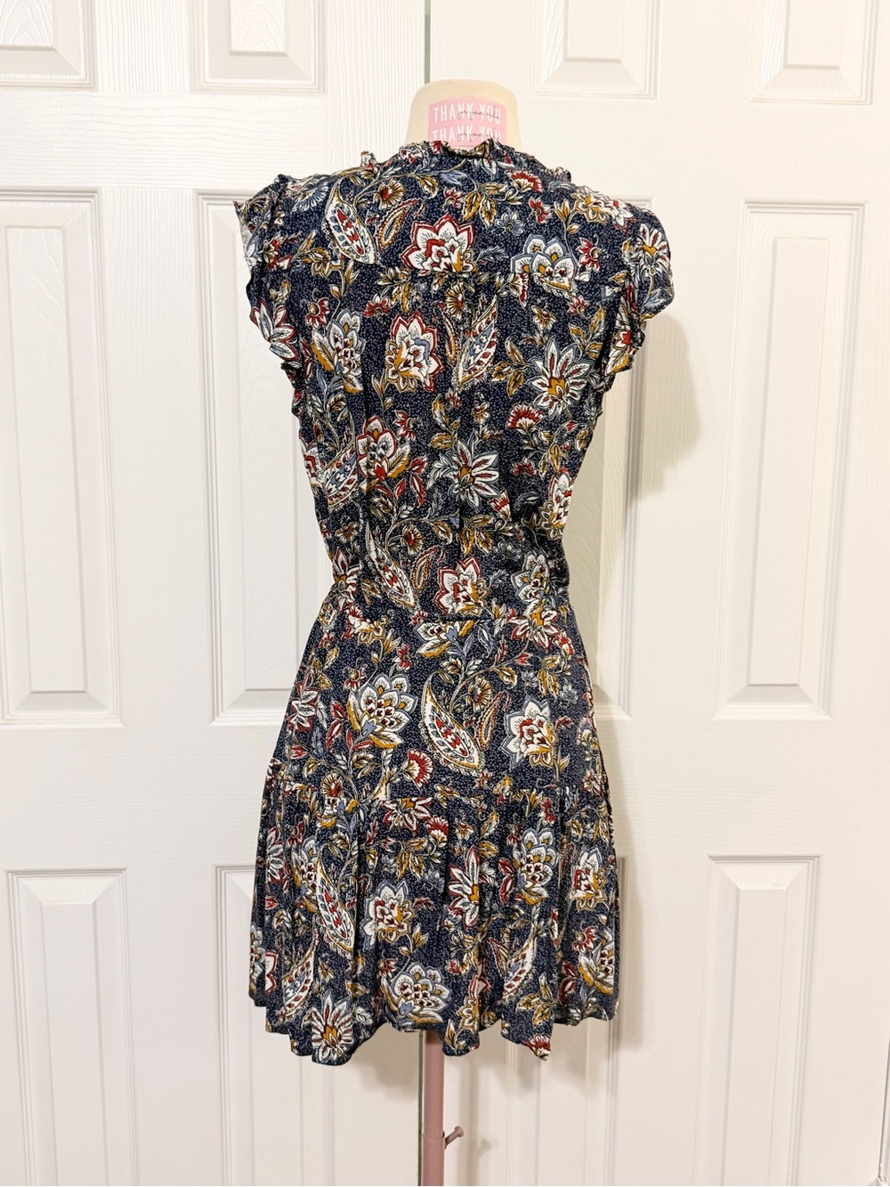 Velvet by Graham & Spencer Navy Floral Paisley Tie-Waist Mini Dress - Picture 2 of 2